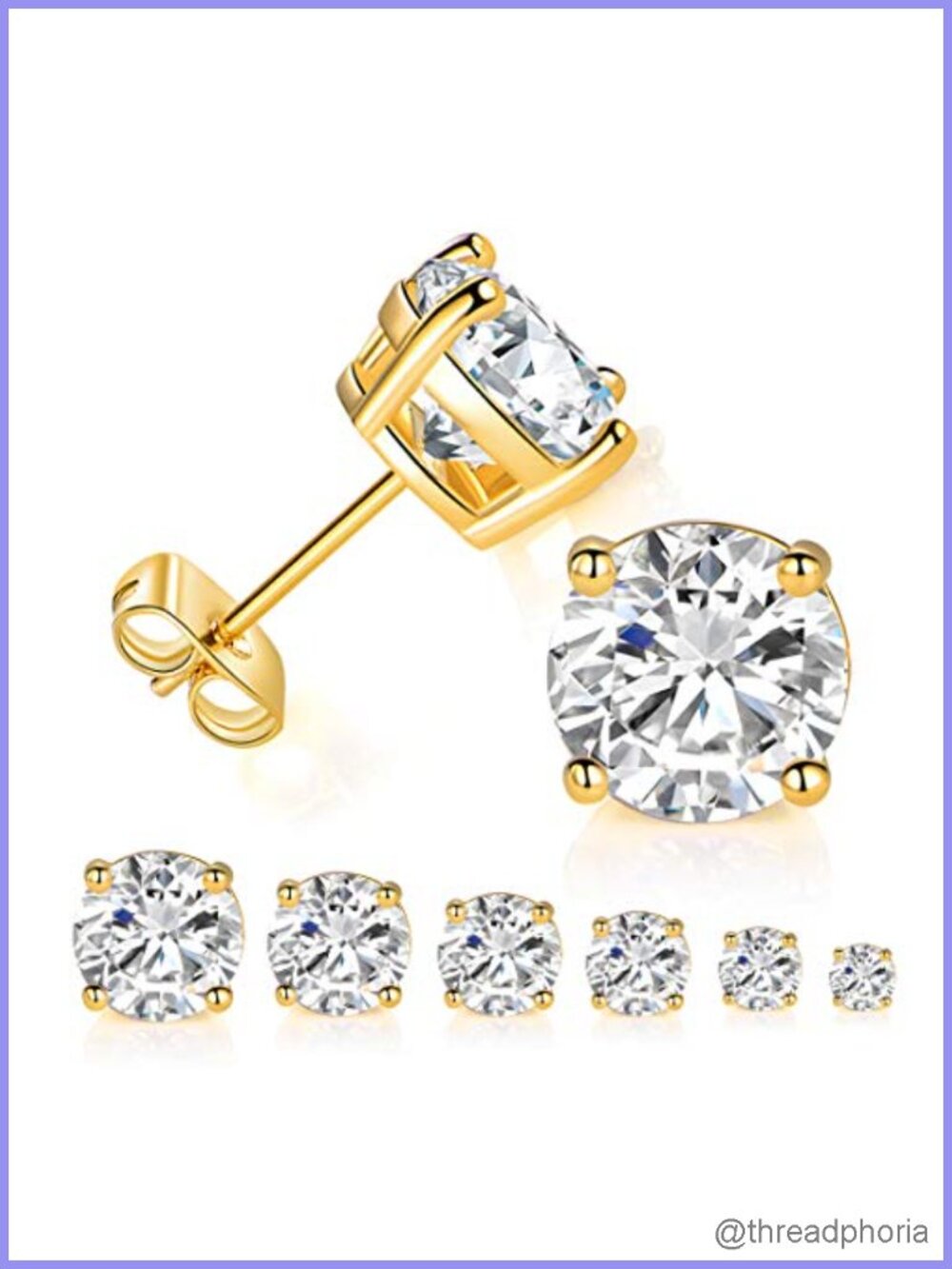 14K Yellow Gold Plated Round Cut Cubic Zirconia Stud Earring Pack